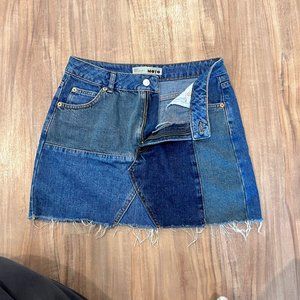 Topshop MOTO A-Line Patchwork Mini Denim Skirt